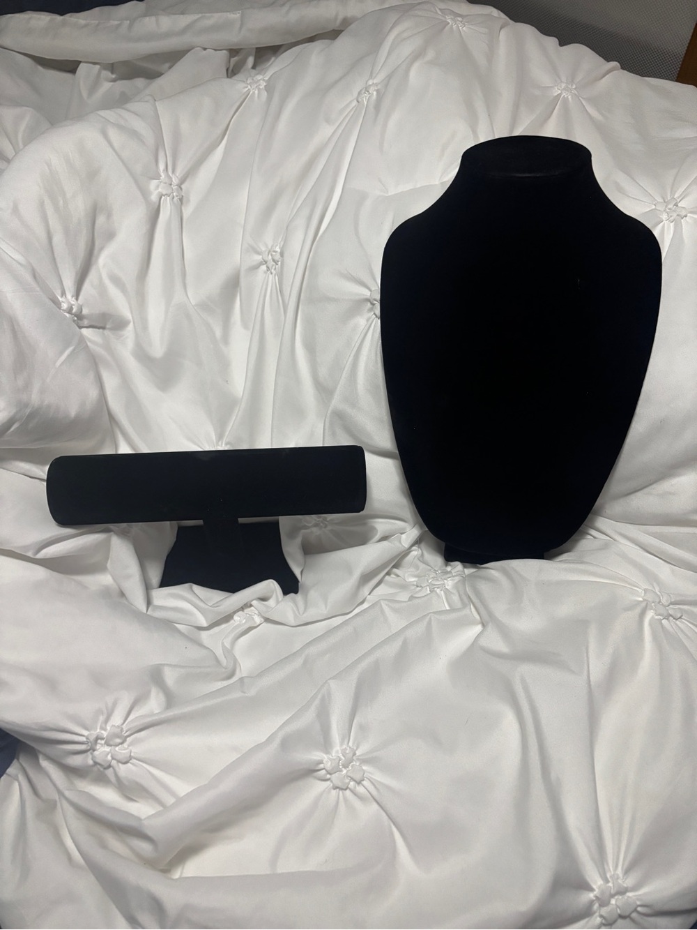 Black Velvet Jewelry Display Bust and T-Bar Set